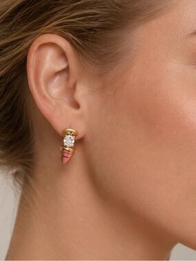 14KT HGE Gold Cubic Zirconia Half Hoop Earrings | Large CZ Statement Earrings